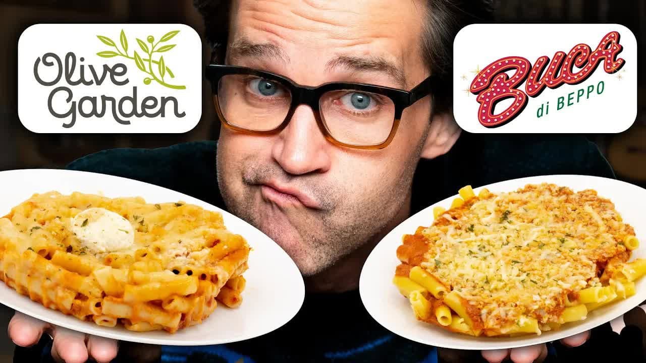Still from Olive Garden vs. Buca di Beppo Taste Test | FOOD FEUDS