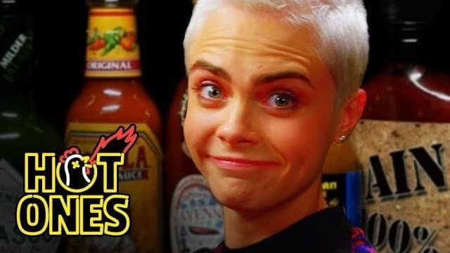 Still from Cara Delevingne Shows Her Hot Sauce Balls While Eating Spicy Wings