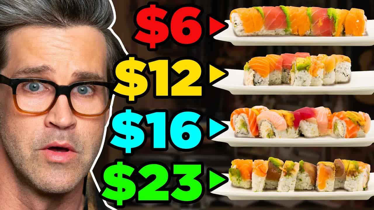 Still from Frozen vs. Fast vs. Fancy Food Taste Test (Sushi)
