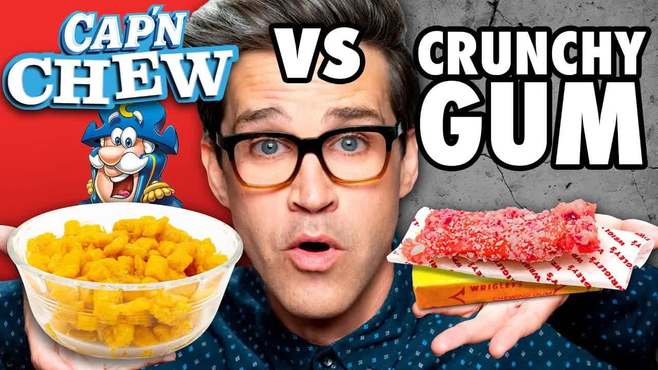 Still from Chewy Crunchy Food vs. Crunchy Chewy Food Taste Test