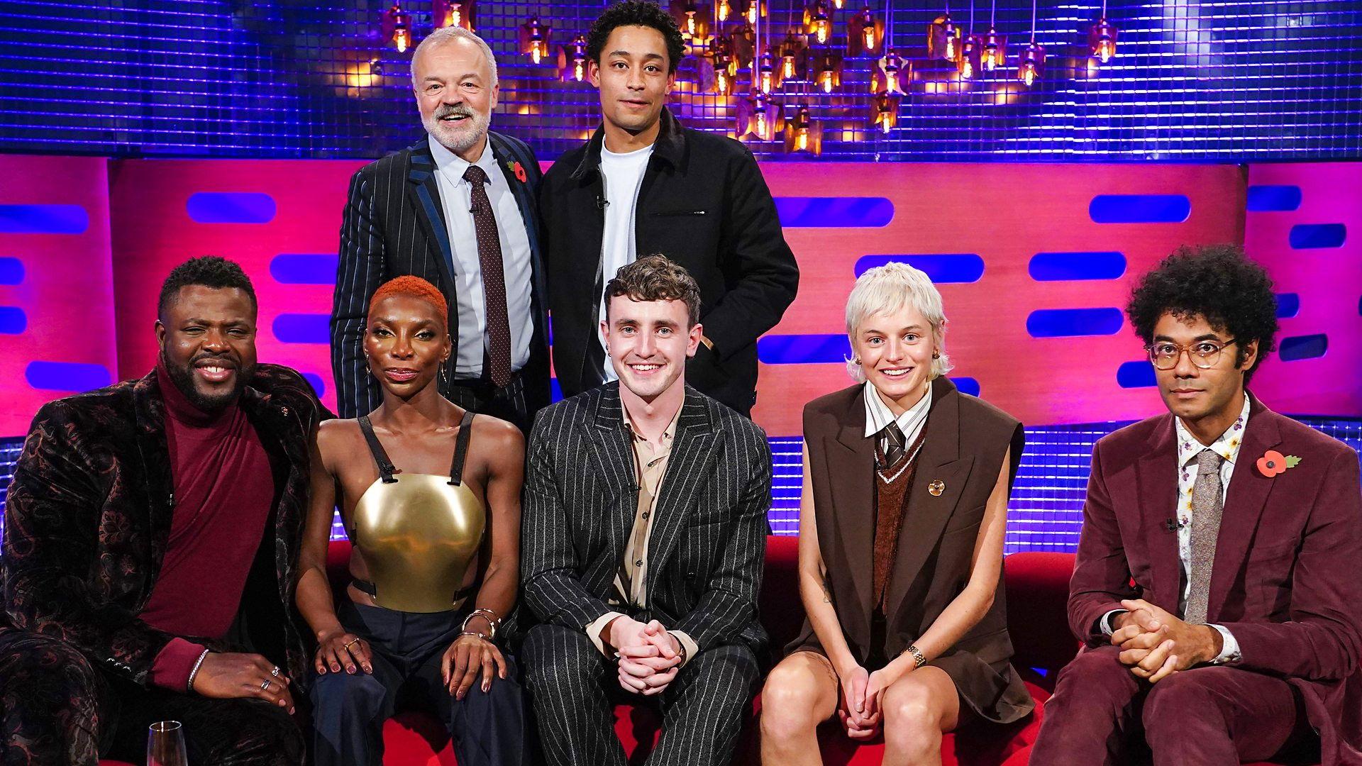 Still from Paul Mescal, Emma Corrin, Richard Ayoade, Winston Duke, Michaela Coel and Loyle Carner
