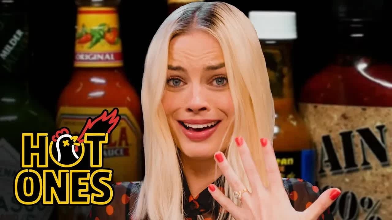 Still from Margot Robbie Pushes Her Limits While Eating Spicy Wings