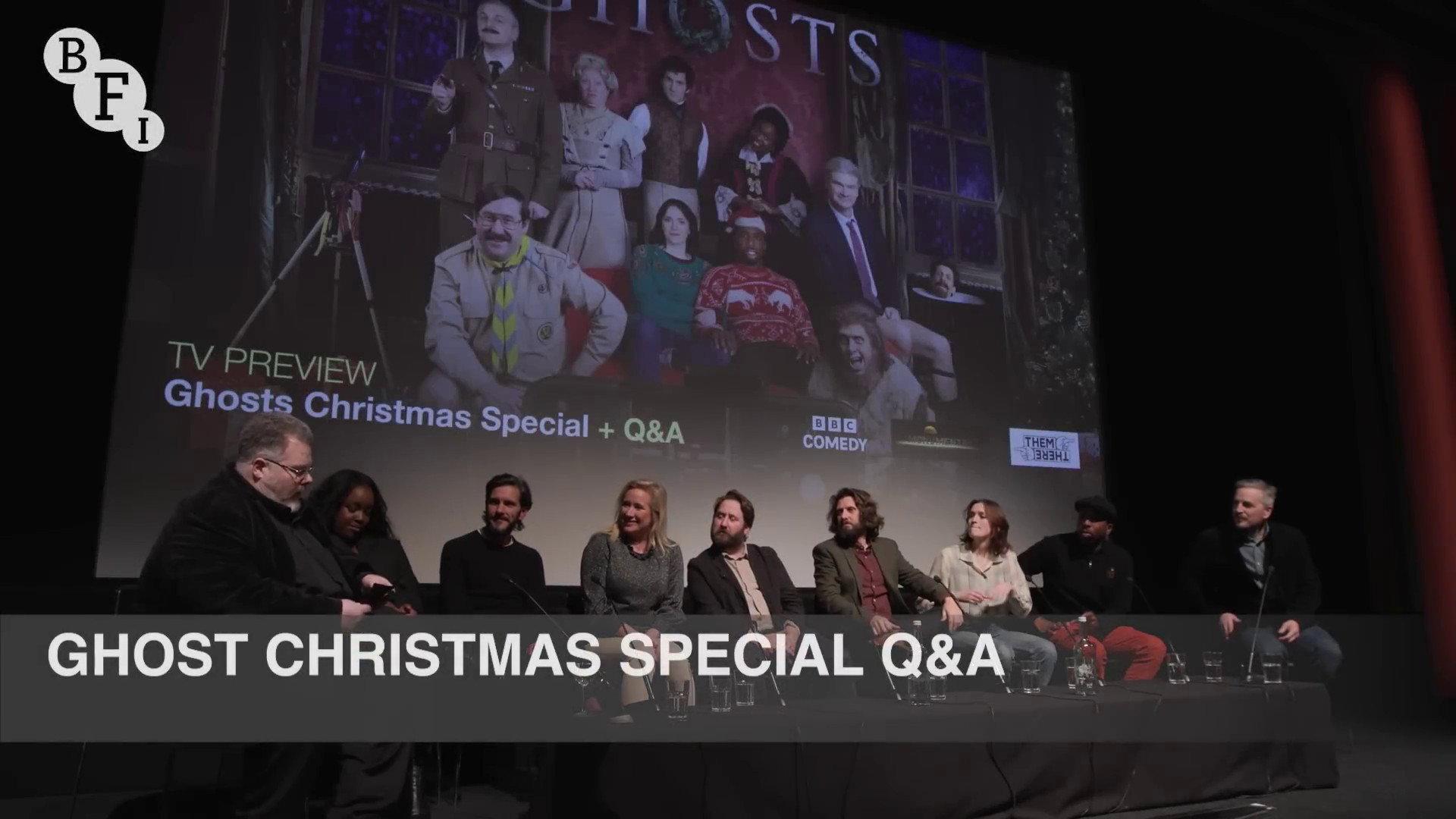 Still from Ghosts cast on the Ghosts Christmas Special 2022 - BFI Q&A