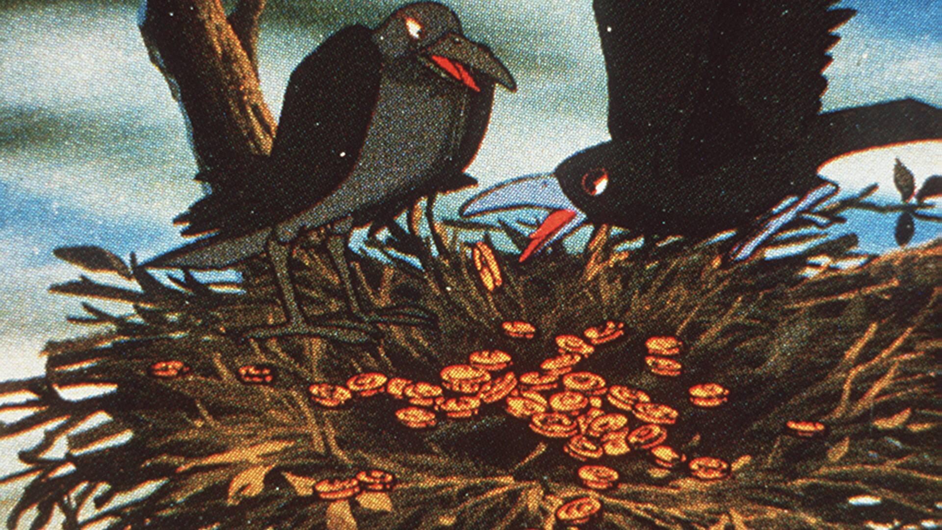 Still from The greedy crow and the coin bowl
