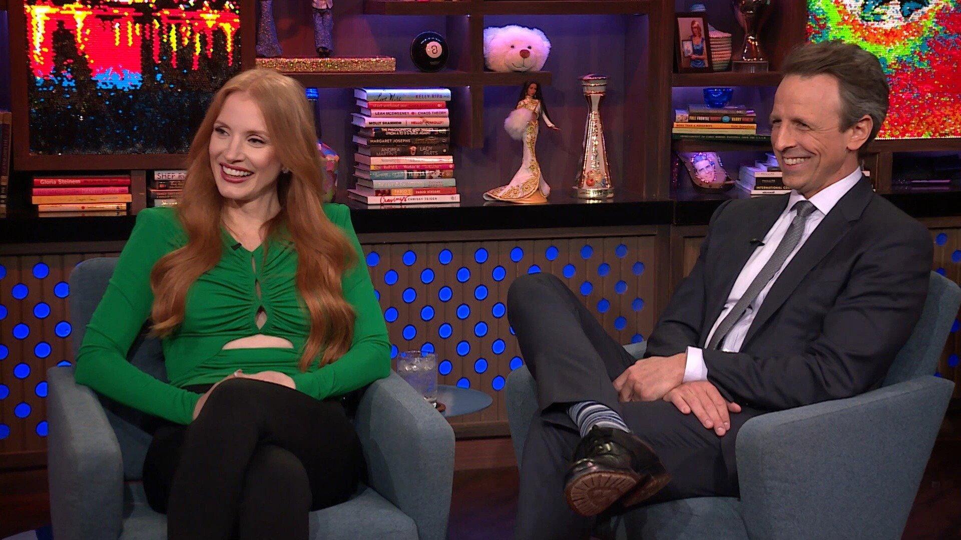 Still from Jessica Chastain & Seth Meyers