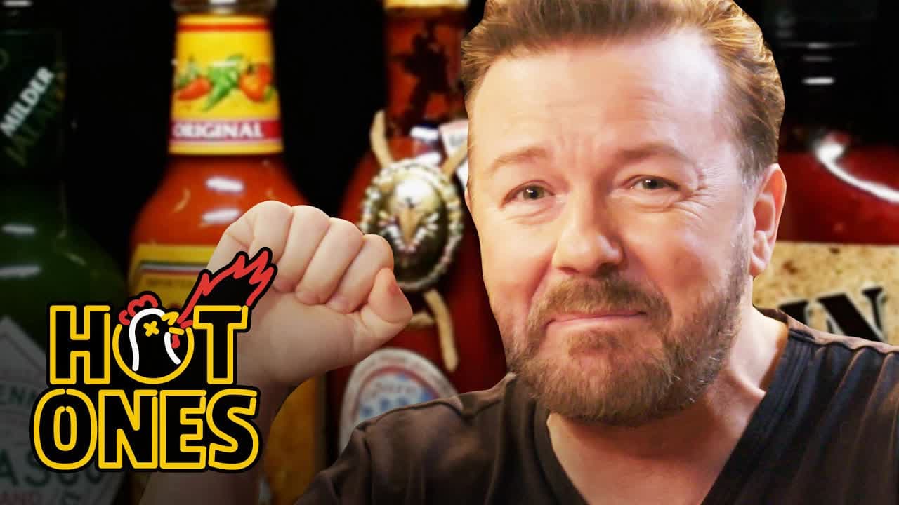 Still from Ricky Gervais Pits His Mild British Palate Against Spicy Wings