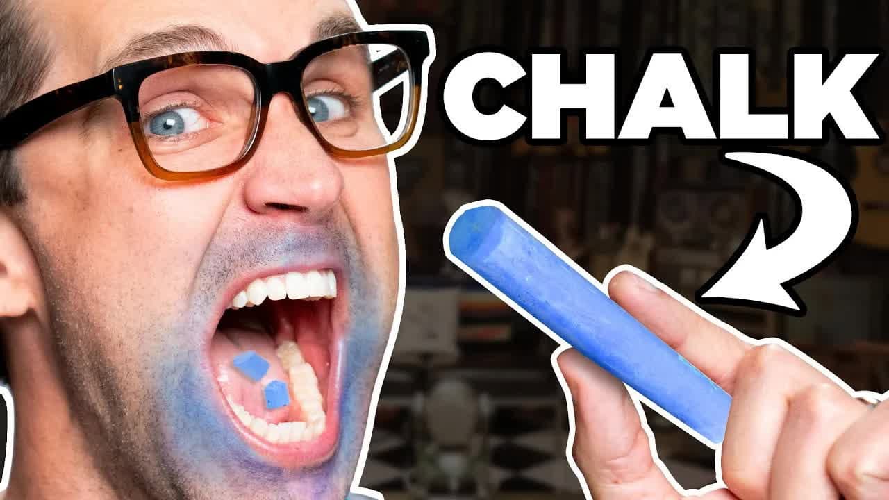 Still from We Try Chalk Eating ASMR (Expectation vs. Reality)