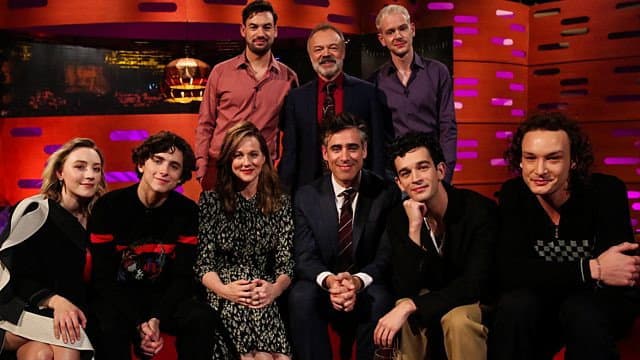 Still from Laura Linney, Saoirse Ronan, Timothée Chalamet, Stephen Mangan, The 1975