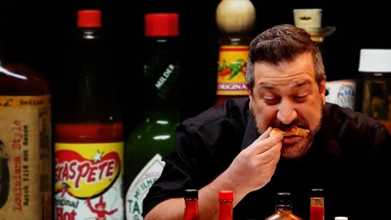 Still from Joey Fatone Talks *NSYNC, DJ Khaled, and Guy Fieri While Eating Spicy Wings