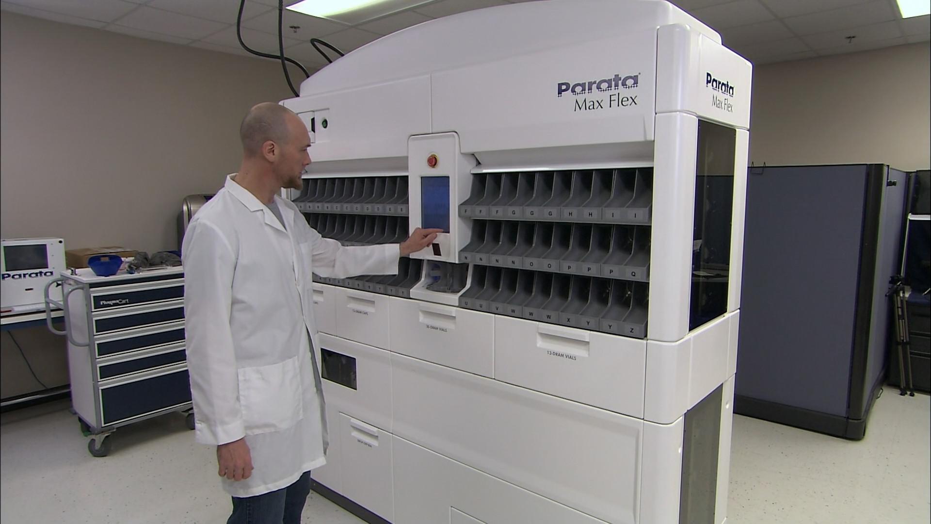 Still from LED Tubes, Chocolate Peanut Butter Bars, Robotic Medication Dispensers