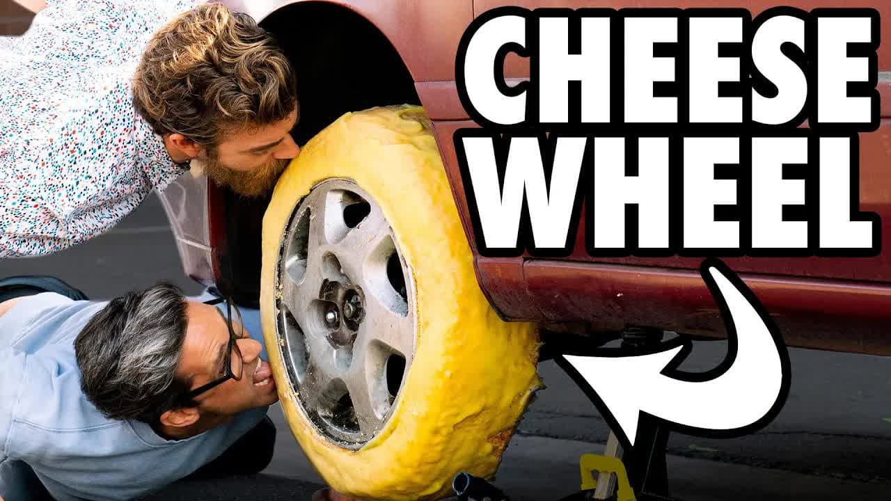 Still from We Put Cheese Wheels On A Car