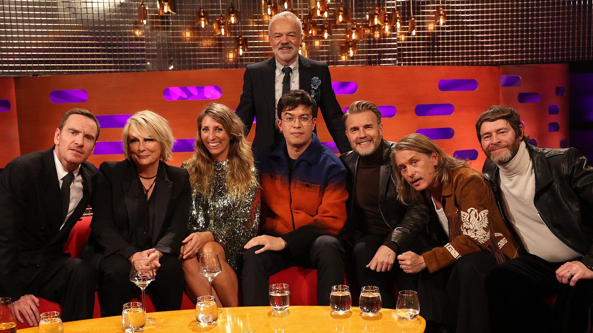 Still from Michael Fassbender, Jennifer Saunders, Daisy Haggard, Phil Wang and Take That