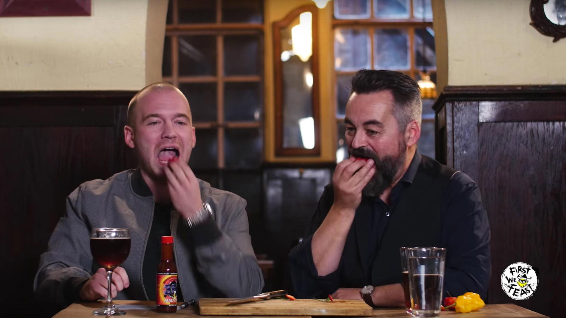 Still from Sean Evans and Chili Klaus Eat the Carolina Reaper, the World's Hottest Chili Pepper | Hot Ones
