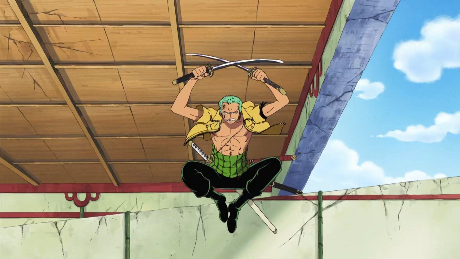 Still from Fierce Sword Attacks! Zoro vs. Kaku, Powerful Sword Fighting Showdown!