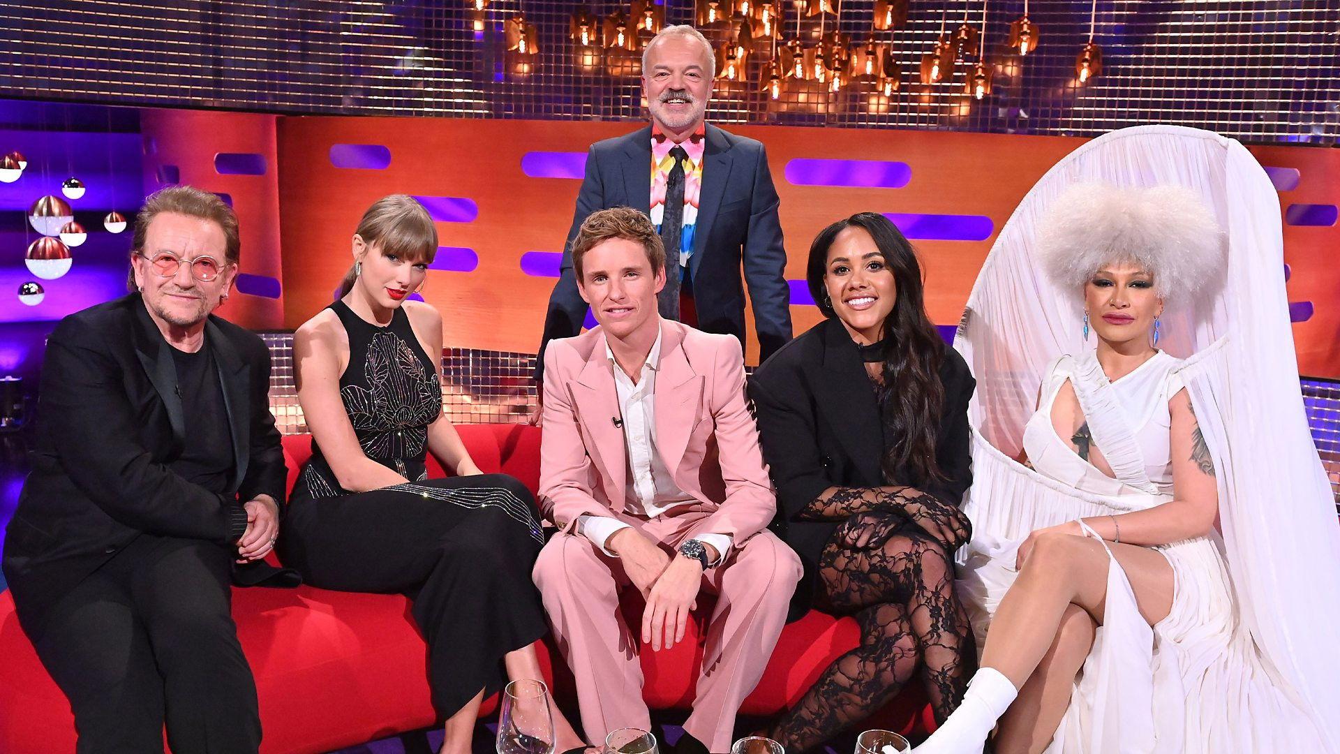 Still from Bono, Taylor Swift, Eddie Redmayne, Alex Scott and Lady Blackbird