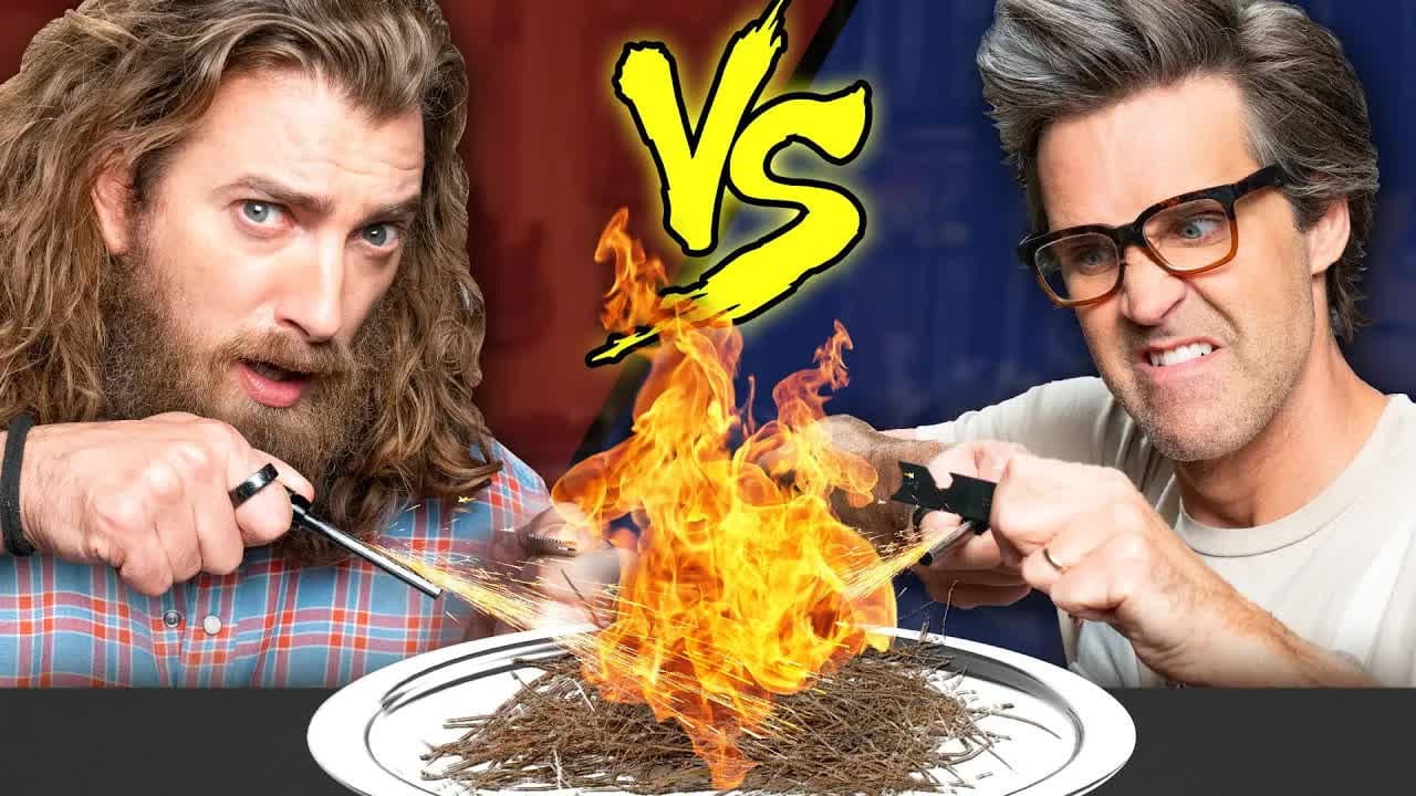 Still from Who Can Start A Fire Faster? (Challenge)