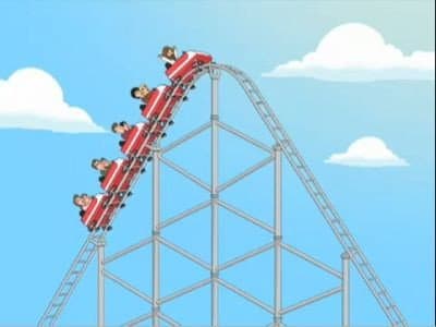 Still from Barry Gibb Rides a Roller Coaster