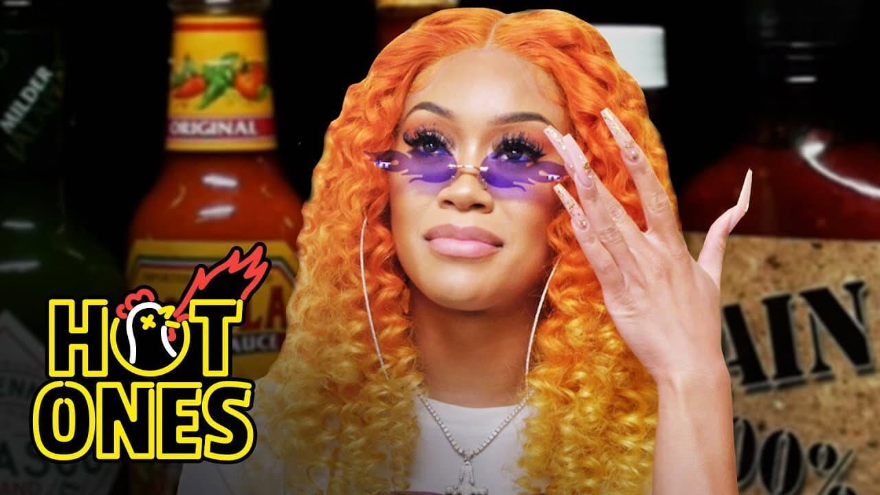 Still from Saweetie Almost Tap Tap Taps Out While Eating Spicy Wings