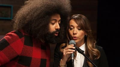 Still from Rashida Jones Wears a Black Blazer & Flowered Pants