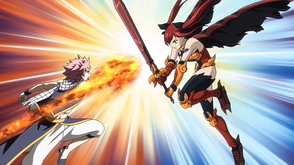 Still from Natsu vs. Erza