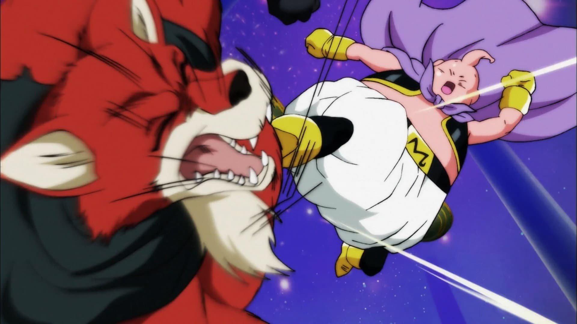 Still from The 9th Universe's Kicking Basil vs. the 7th Universe's Majin Buu!!