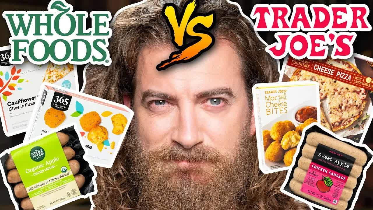 Still from Whole Foods vs. Trader Joe's Taste Test | FOOD FEUDS