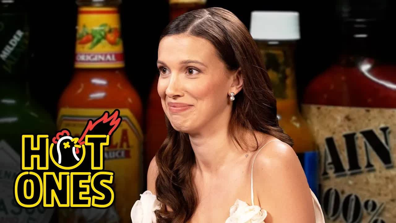 Still from Millie Bobby Brown Petitions Da Bomb While Eating Spicy Wing