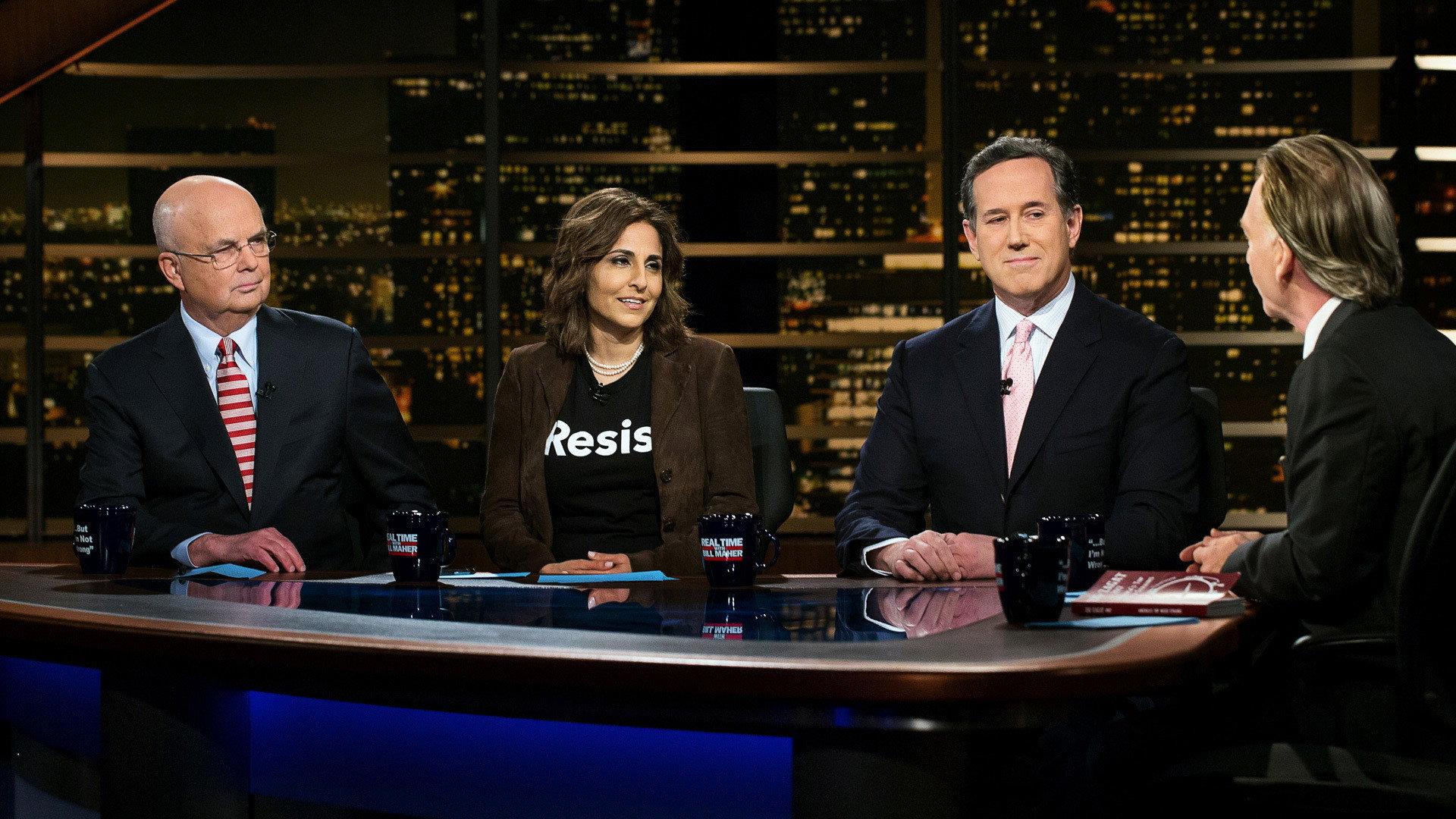 Still from Roger Stone; Jose Antonio Vargas; Michael Hayden; Rick Santorum; Neera Tanden