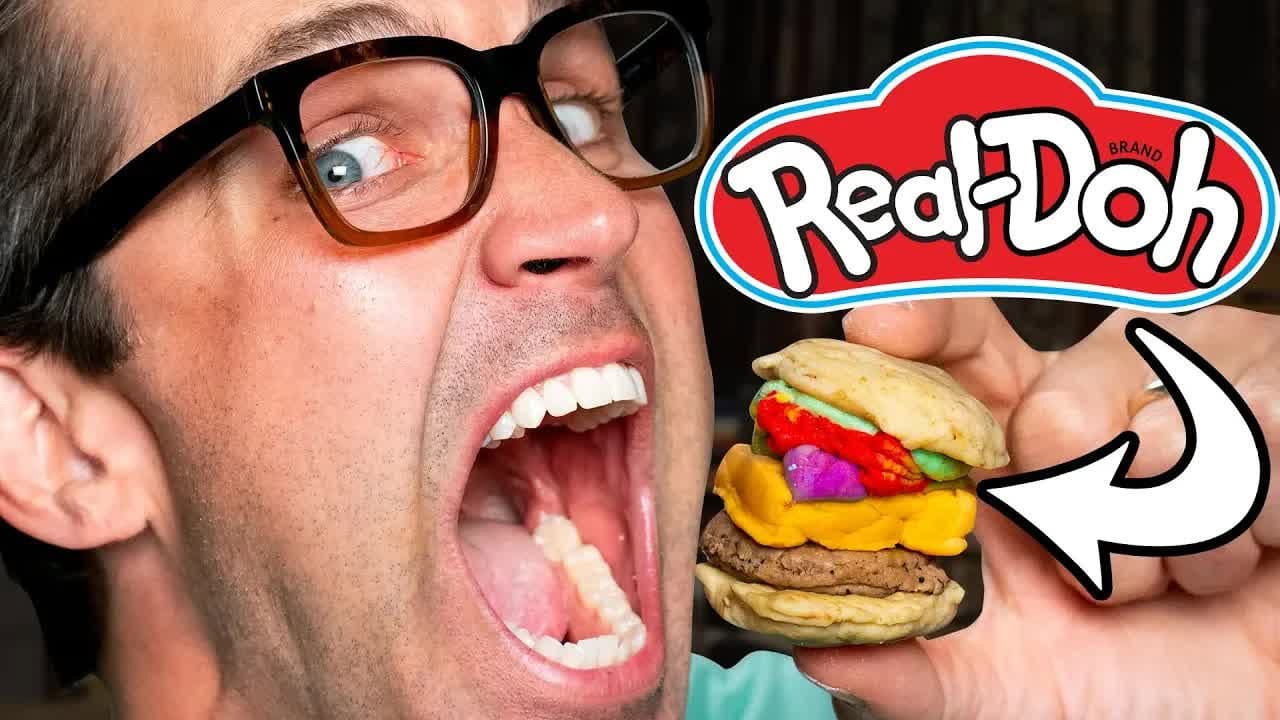 Still from Making Real Food With Play-Doh Toys Taste Test