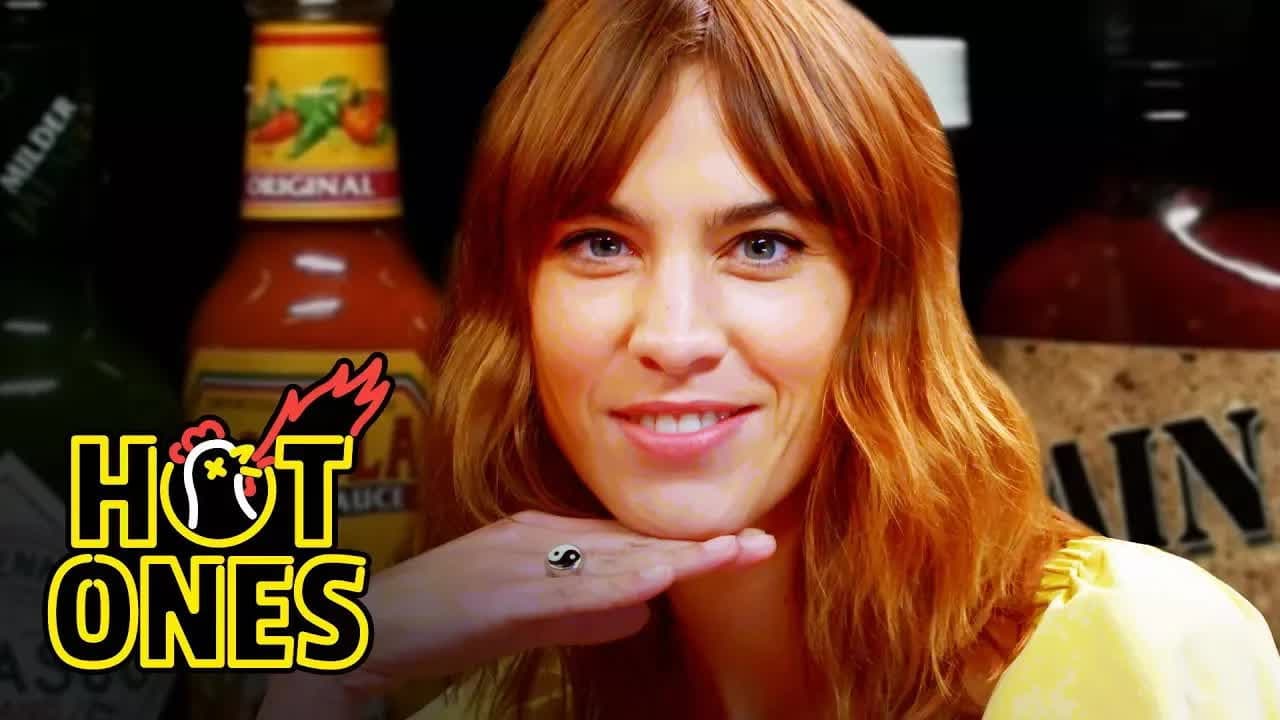 Still from Alexa Chung Fears for Her Life While Eating Spicy Wings