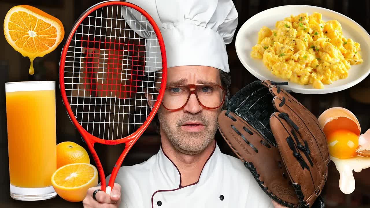 Still from Cooking Breakfast With Sports Equipment