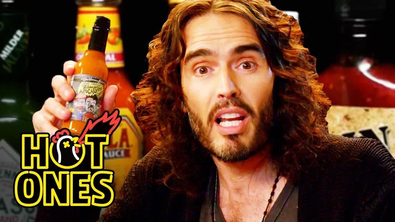 Still from Russell Brand Achieves Enlightenment While Eating Spicy Wings
