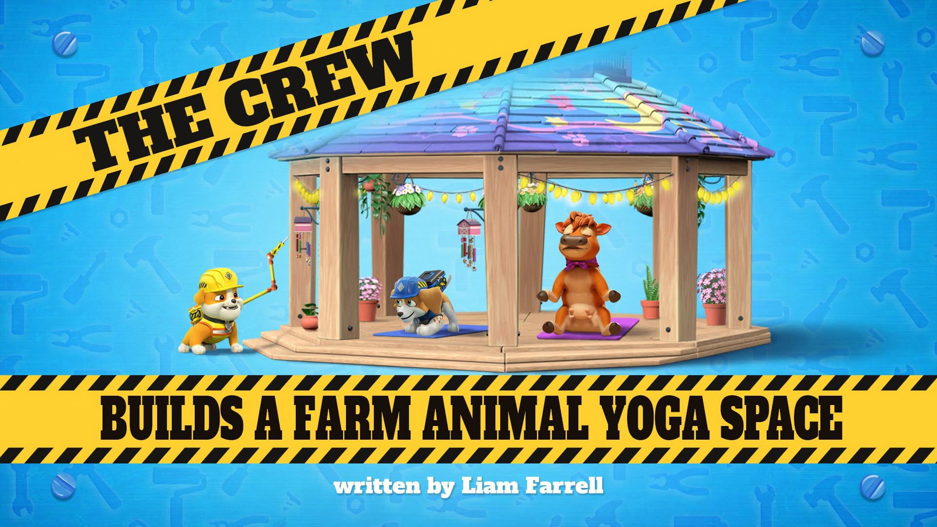 Still from The Crew Builds a Farm Animal Yoga Space