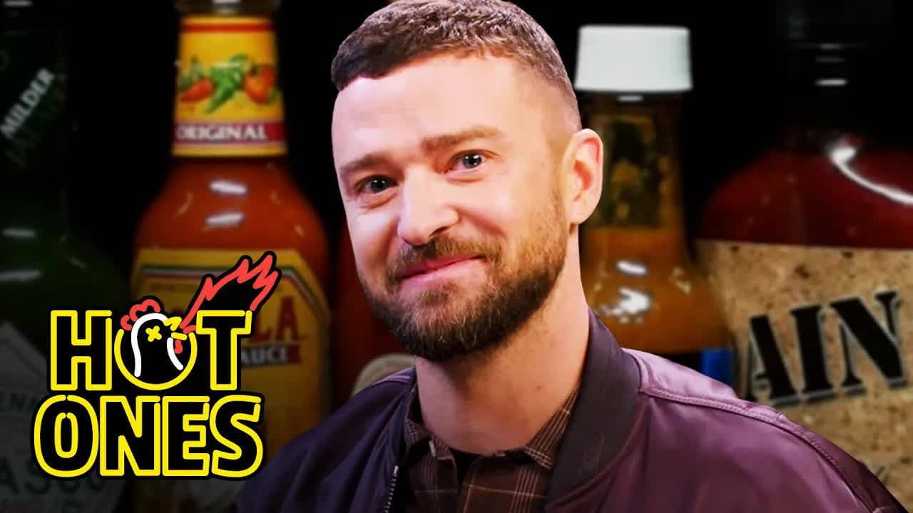 Still from Justin Timberlake Cries a River While Eating Spicy Wings