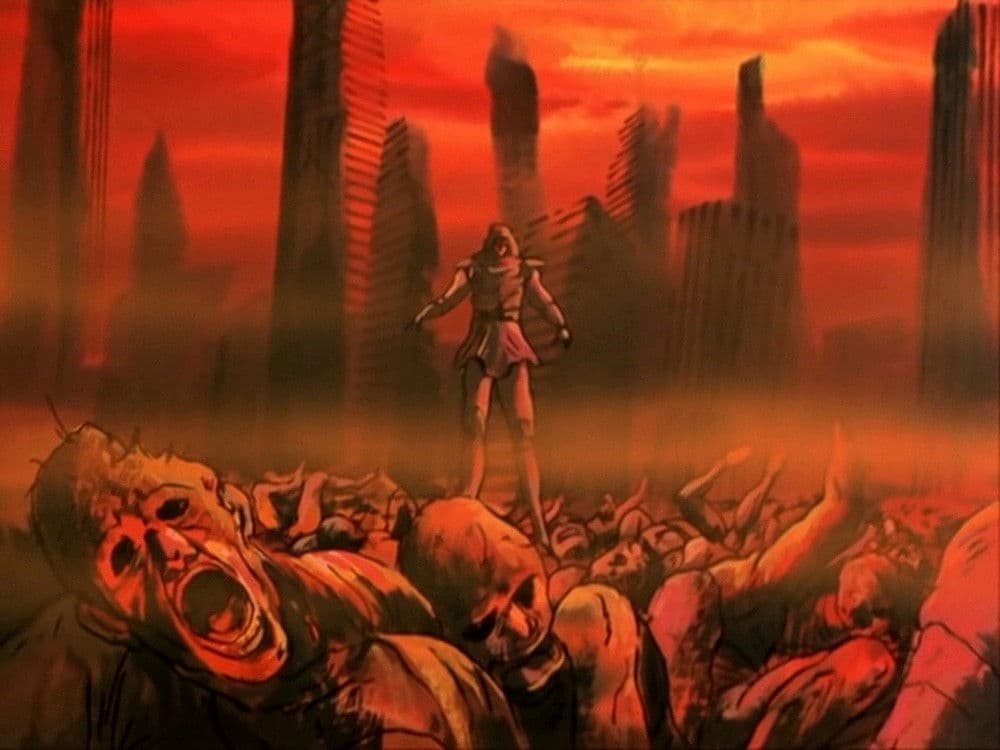Still from There Is No Looking Back! Only Hating Evil, And Striking Toki Down!!