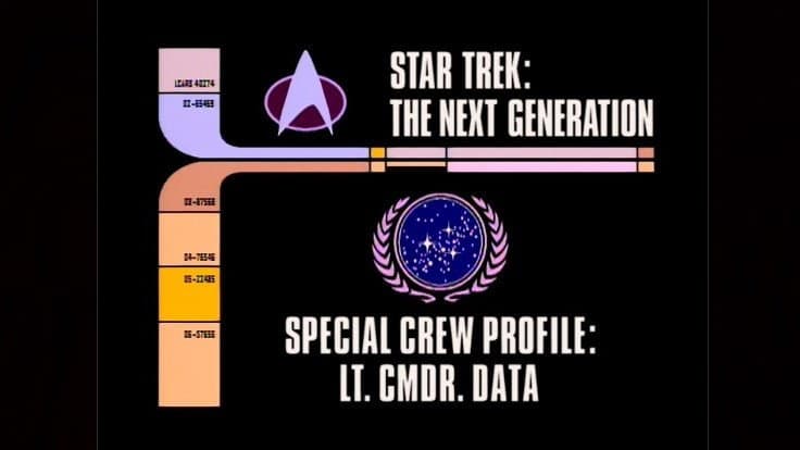 Still from Archival Mission Log: Year Six - Departmental Briefing: Special Crew Profile: Lt. Cmdr. Data