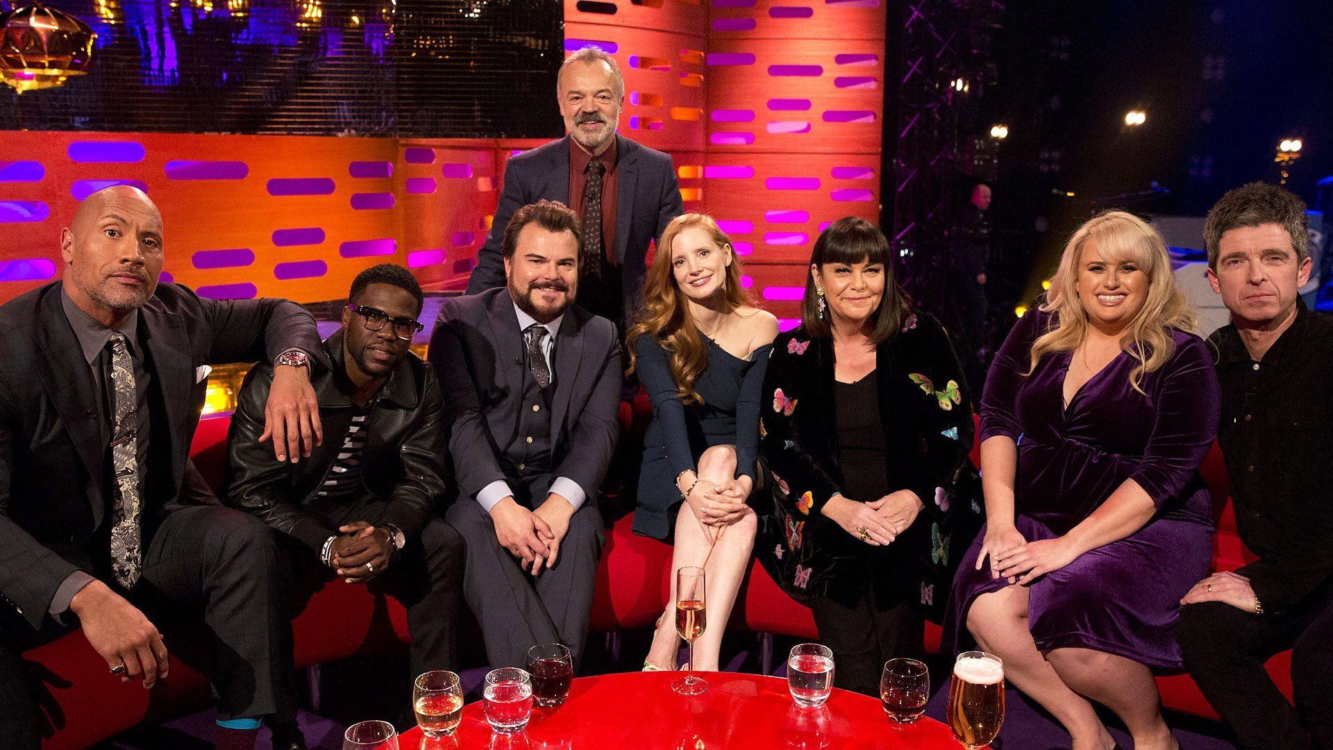 Still from Jessica Chastain, Dawn French, Rebel Wilson, Dwayne Johnson, Kevin Hart, Jack Black, Noel Gallagher