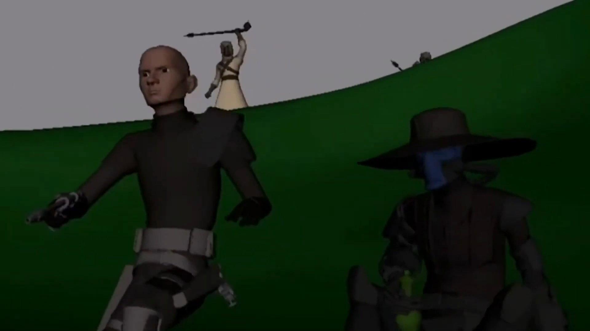 Still from Story Reel: Cad Bane & Boba Fett vs. Tusken Raiders