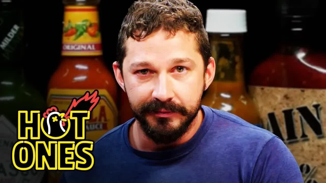 Still from Shia LaBeouf Sheds a Tear While Eating Spicy Wings