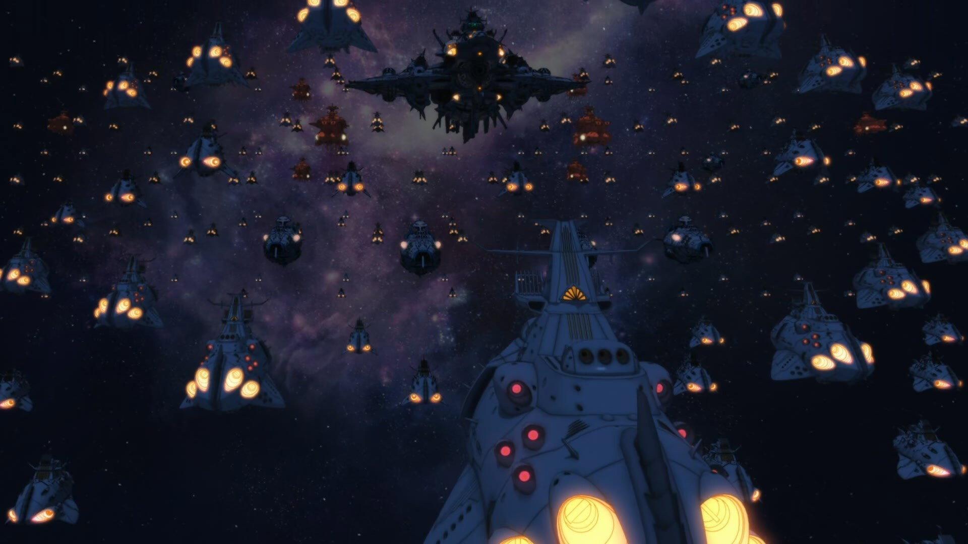Still from Battle off the Coast of Saturn - Gather the Wave Motion Gun Fleet!