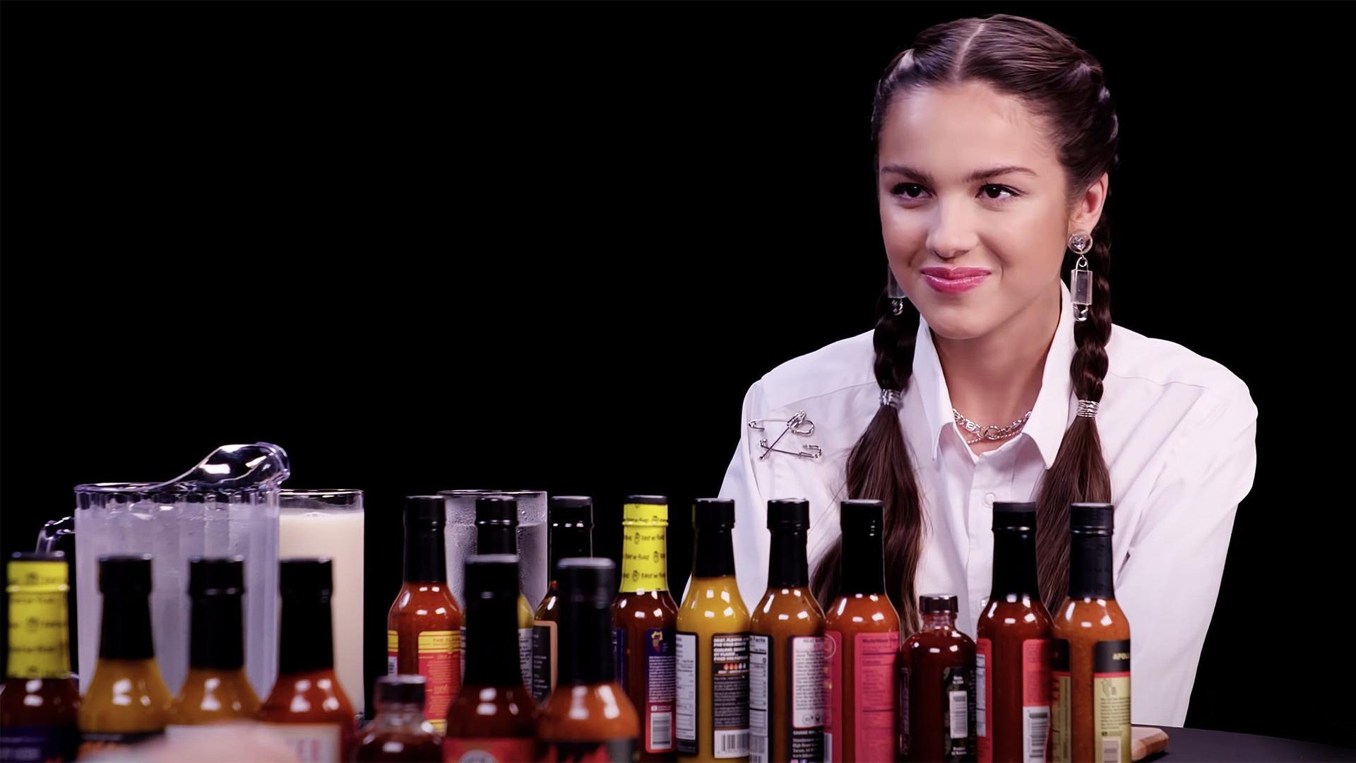 Still from Olivia Rodrigo Burns Her Lips While Eating Spicy Wings