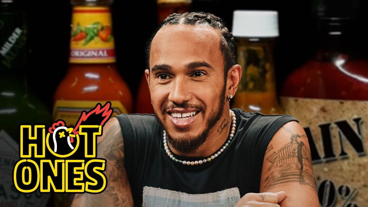 Still from Lewis Hamilton Goes Full Send While Eating Spicy Wings