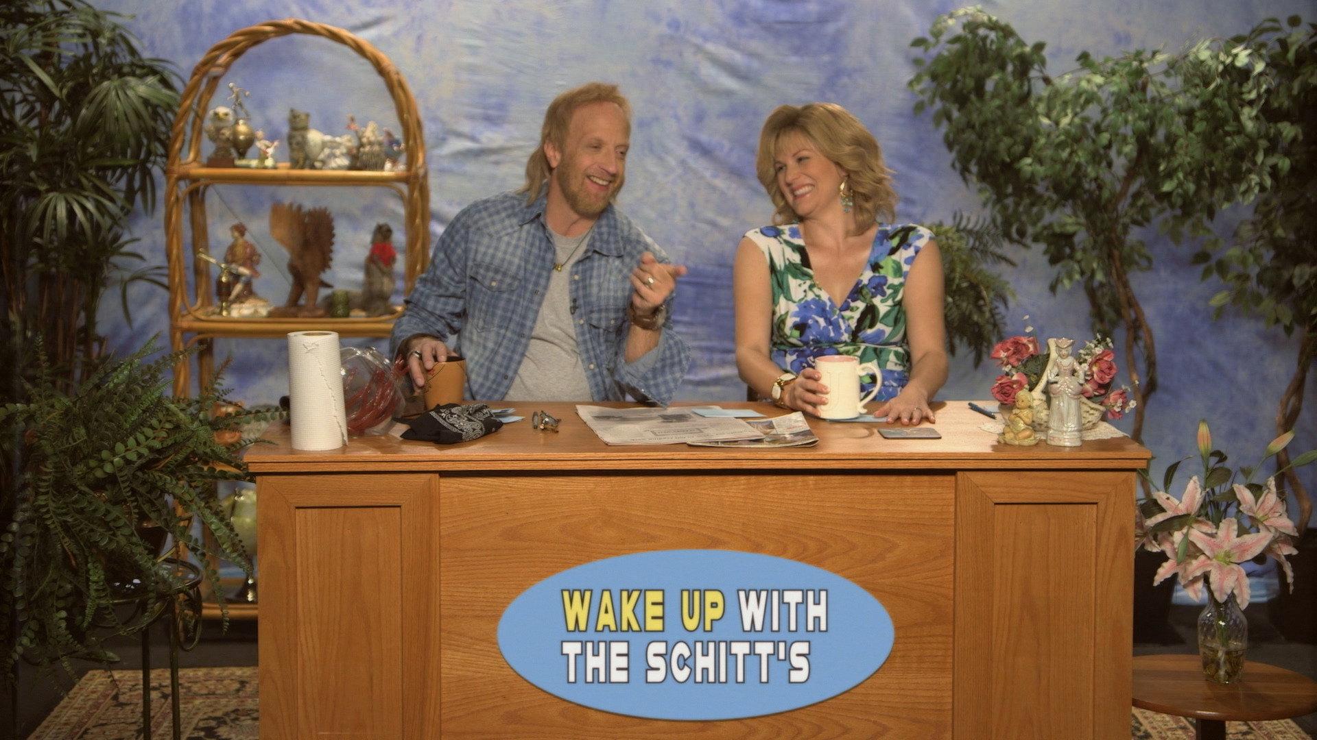 Still from Wake Up With The Schitt's: Spilling the Beans on the Good News