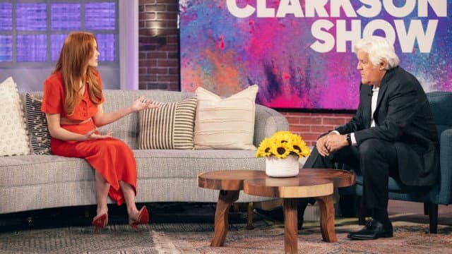 Still from Guest Host Jay Leno, Johnny Knoxville, Rachel Wolfson, Abigail Cowen