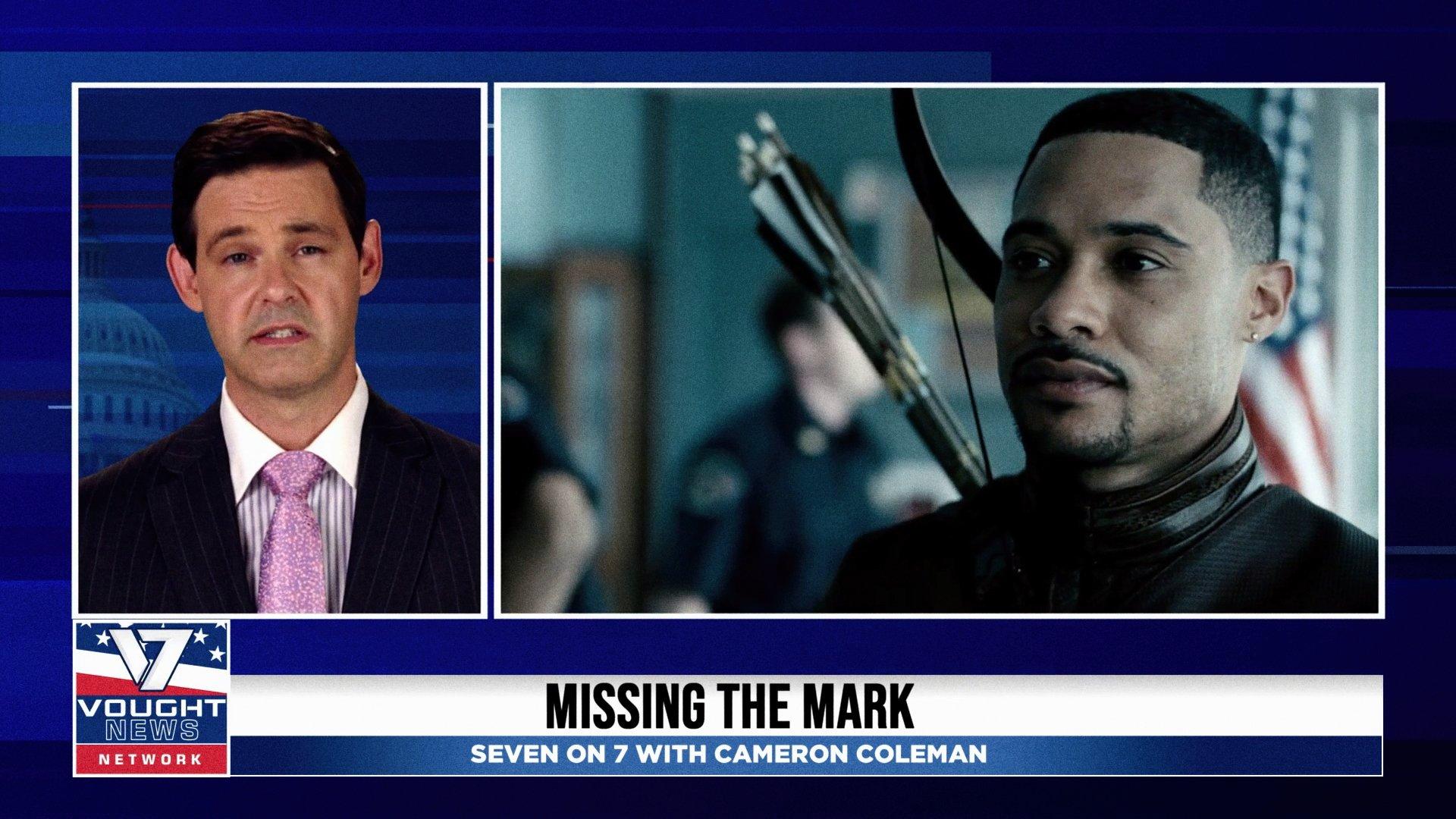 Still from Vought News Network: Seven on 7 with Cameron Coleman (July 2021)