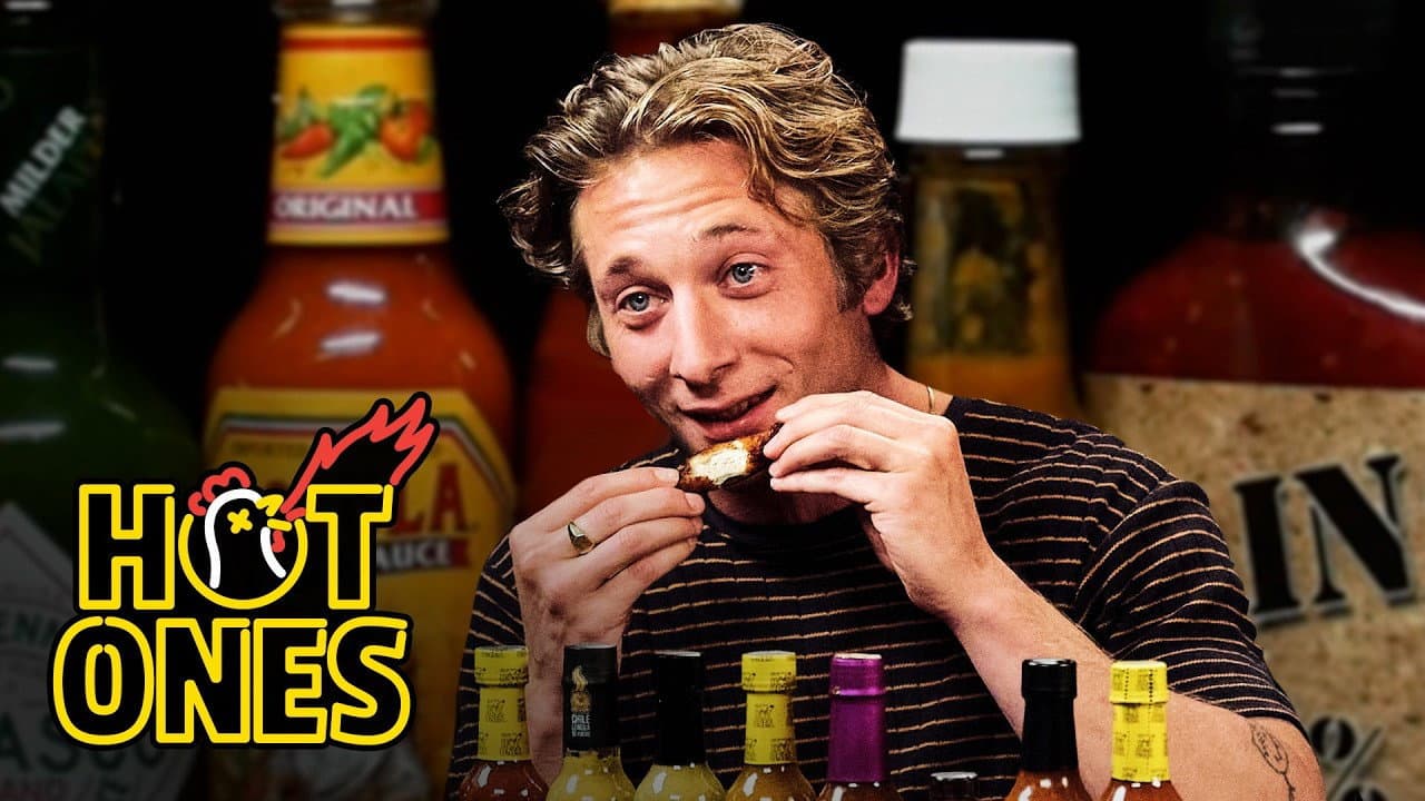 Still from Jeremy Allen White Embraces Chaos While Eating Spicy Wings