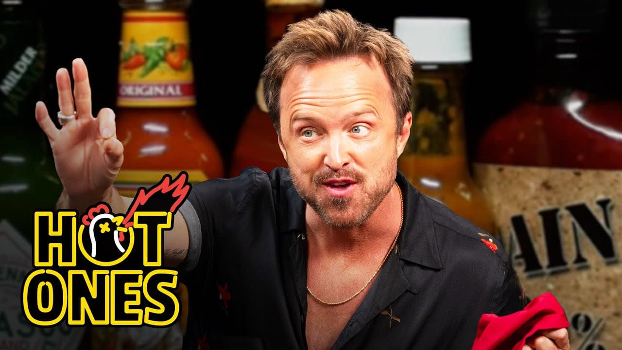 Still from Aaron Paul Gets Broken Bad While Eating Spicy Wings