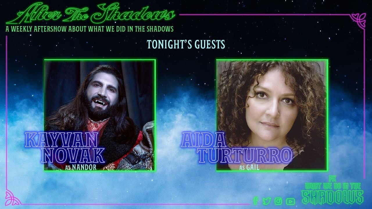 Still from After the Shadows Ep. 2 - Kayvan Novak and Aida Turturro