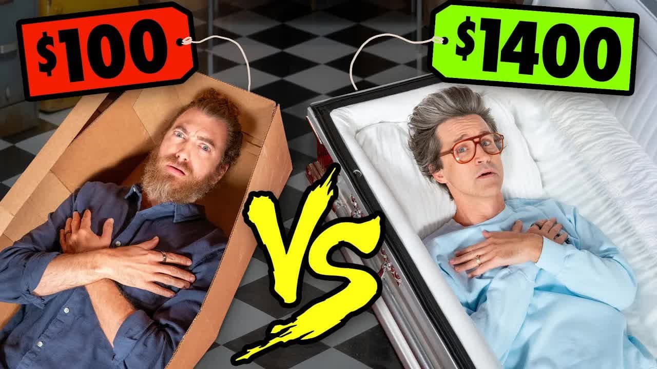 Still from Cheap vs. Expensive Coffins Test