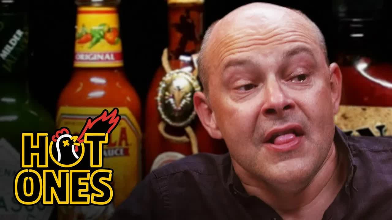 Still from Rob Corddry Cries Real Tears Eating Spicy Wings